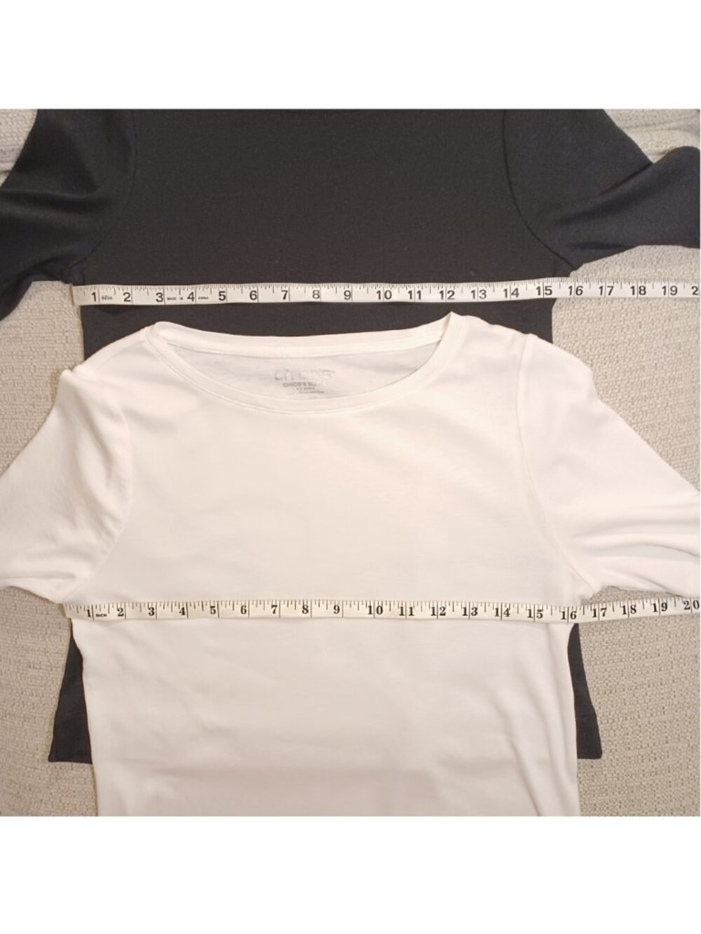 2 Chico's Pima Cotton Elbow Sleeve Tees Solid White Solid Black - Picture 7 of 9